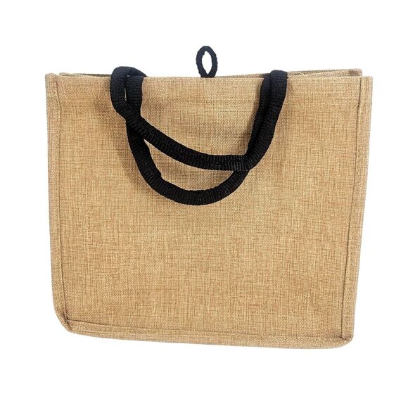 Hello Weekend Print Burlap Tote Beach Bag Tan - Picture 5 of 7